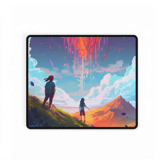 Children's Serene Moment: Meadow Under a Cloudy Sky - Desk Mat