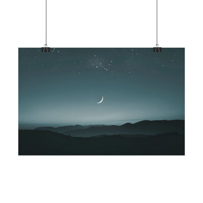 Minimalist Night Scene: Blue-Gray Sky Digital Art - Poster