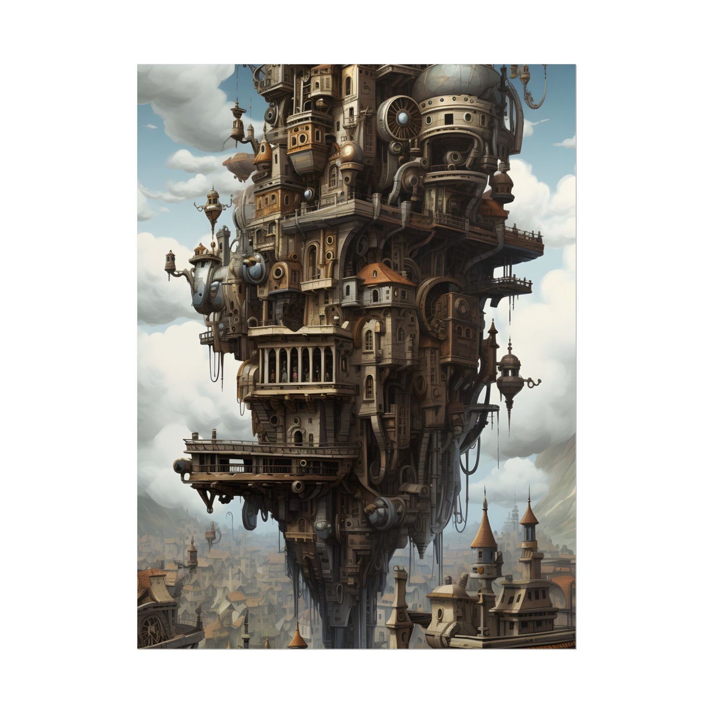 Steampunk Paris Cityscape: Colorful 19th Century Artwork - Poster