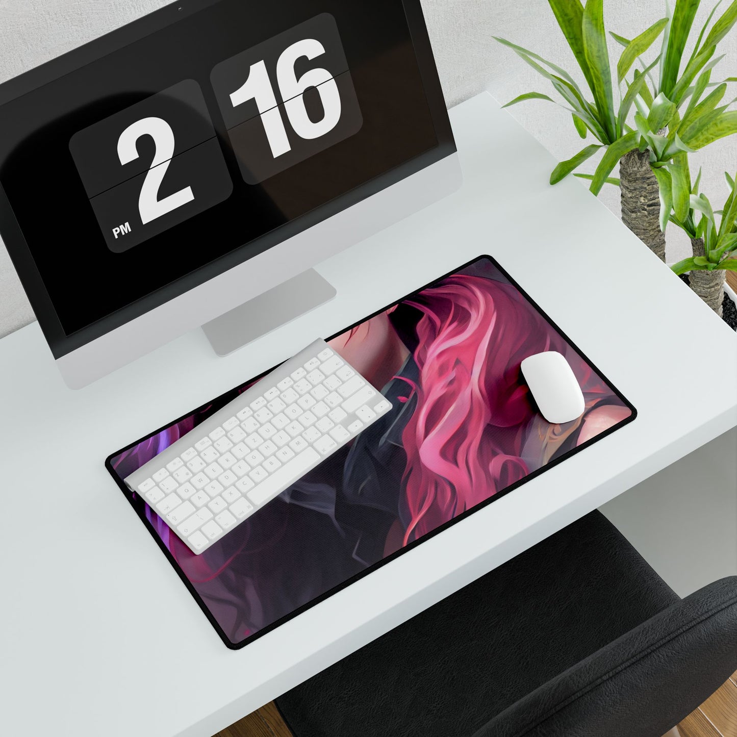 Astonishing Female Portrait: Stylized Pink Hair Artwork in Dre - Desk Mat
