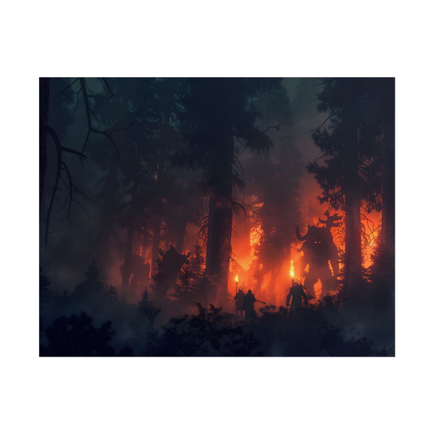Misty Sunset Gathering: A Group in Nature's Embrace - Poster