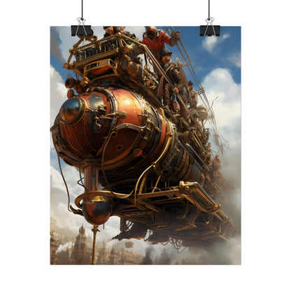 Thrilling Steampunk Sky-Liner: Racing Steam Locomotive on Colum - Poster