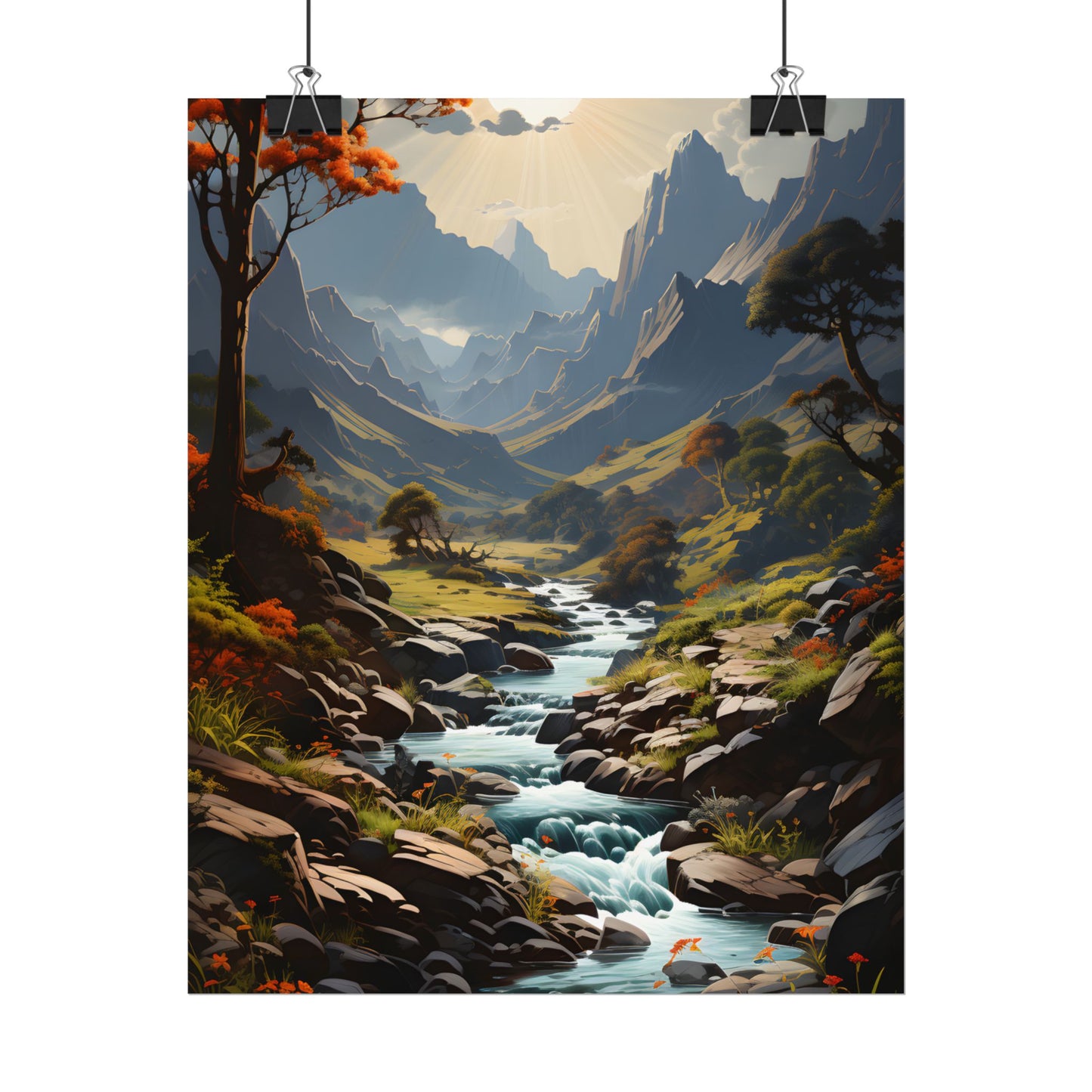 Majestic Waterfall Oil Painting: A Captivating Artwork - Poster