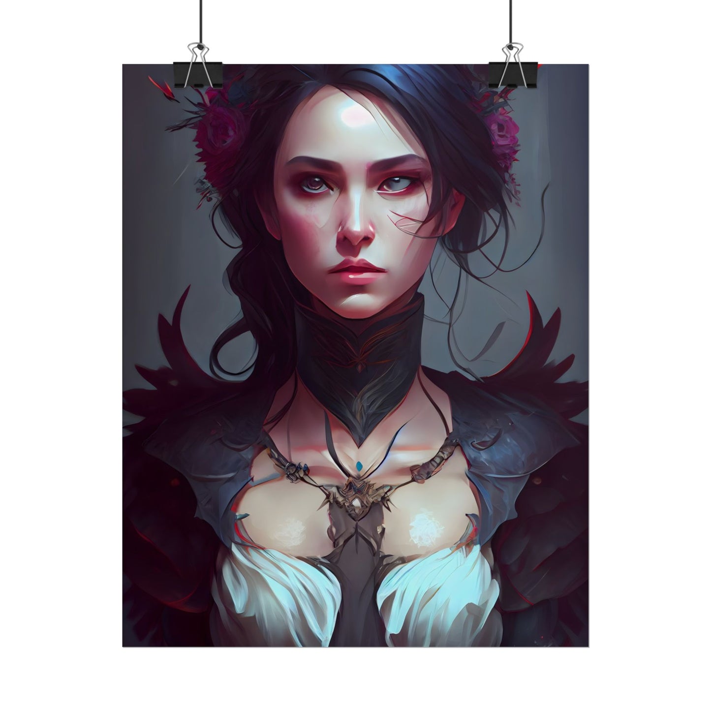 Enchanting Female Portrait: Elegant Black Dress Artwork - Poster