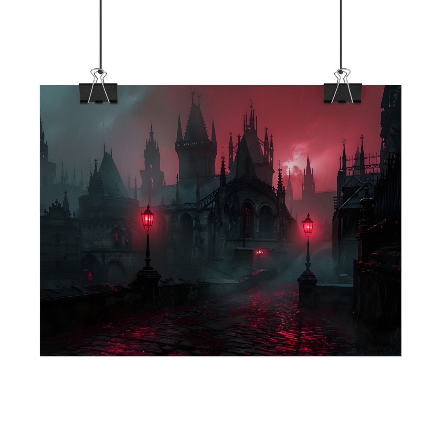 Dark Gothic Cityscape: Misty Twilight Artwork - Poster