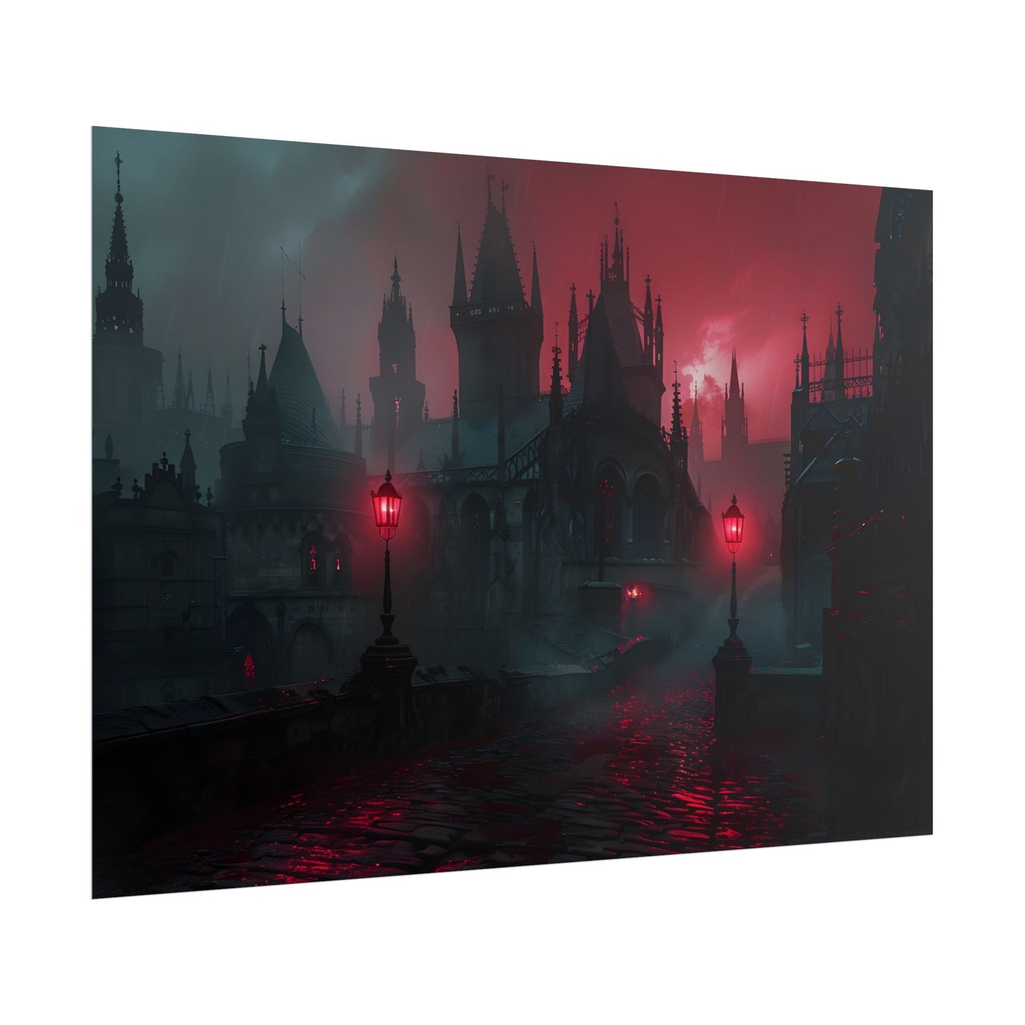 Dark Gothic Cityscape: Misty Twilight Artwork - Poster