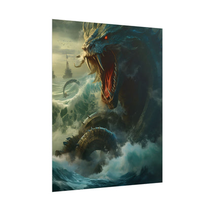 Mythical Sea Monster: Calming Green Scaled Creature Art - Poster