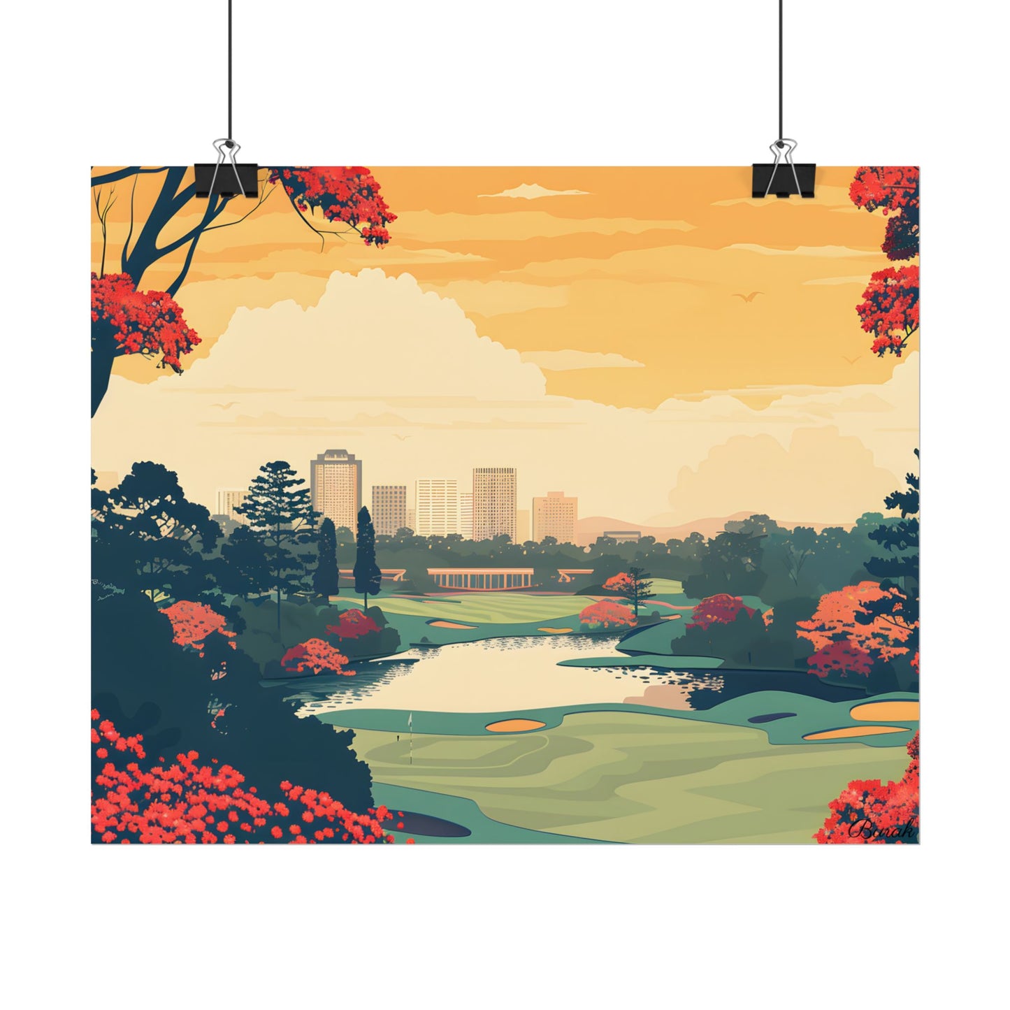 Retro-Style Augusta Georgia Golf Course: Vibrant Illustration Art - Poster