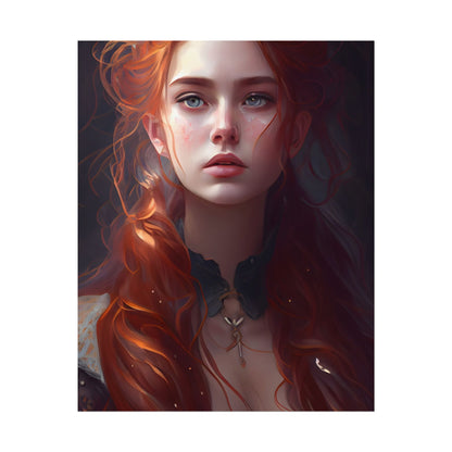 Elegant Redhead Portrait: Female Artwork in Dress - Poster