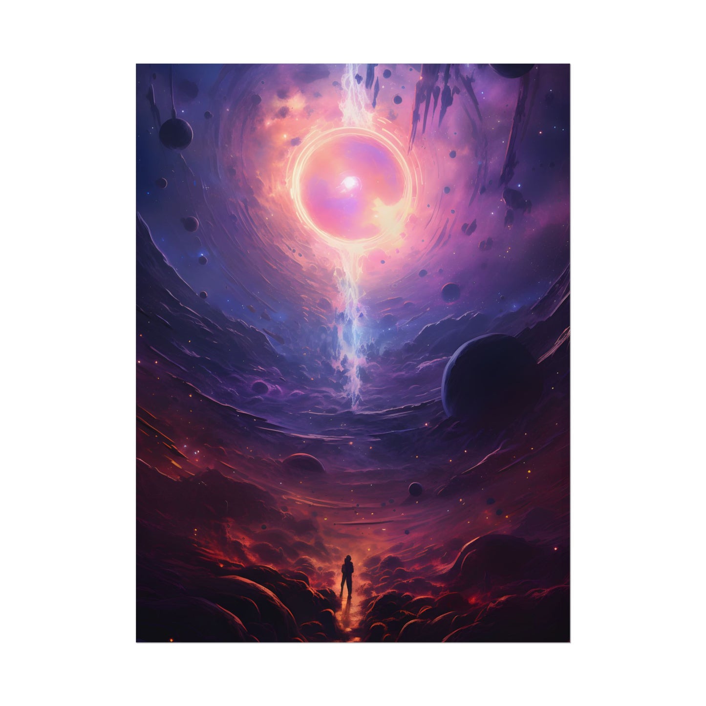 Black Hole Cosmic Odyssey: Dark Planet in Space Art - Poster