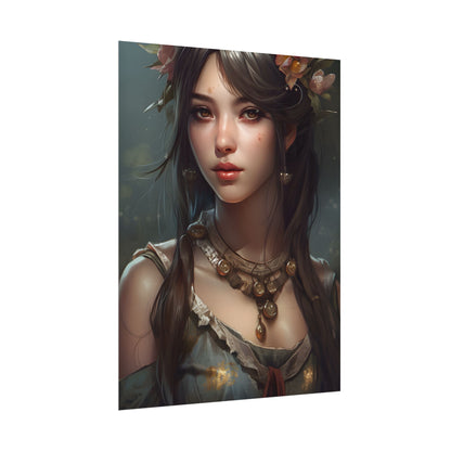 Realistic Female Portrait: Black Haired Beauty - Poster
