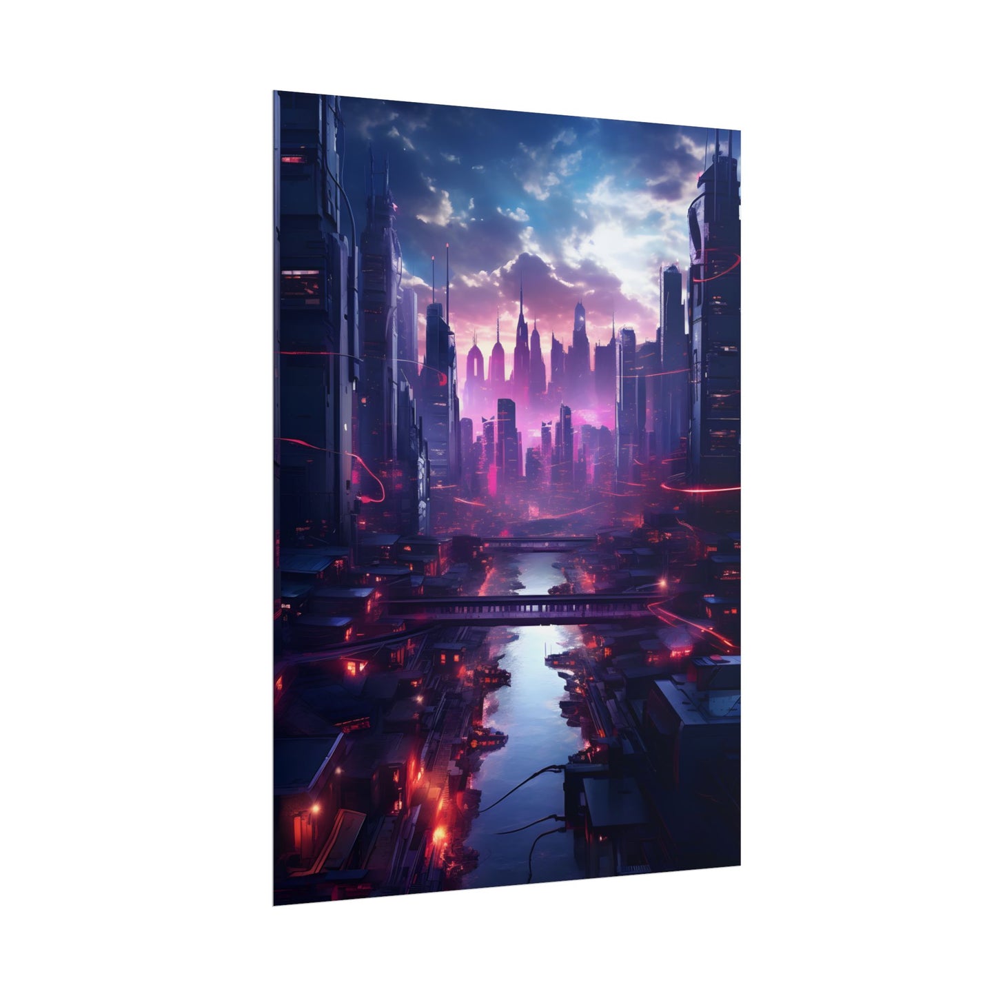Dystopian Cyberpunk Cityscape: Neon Futuristic Artwork - Poster