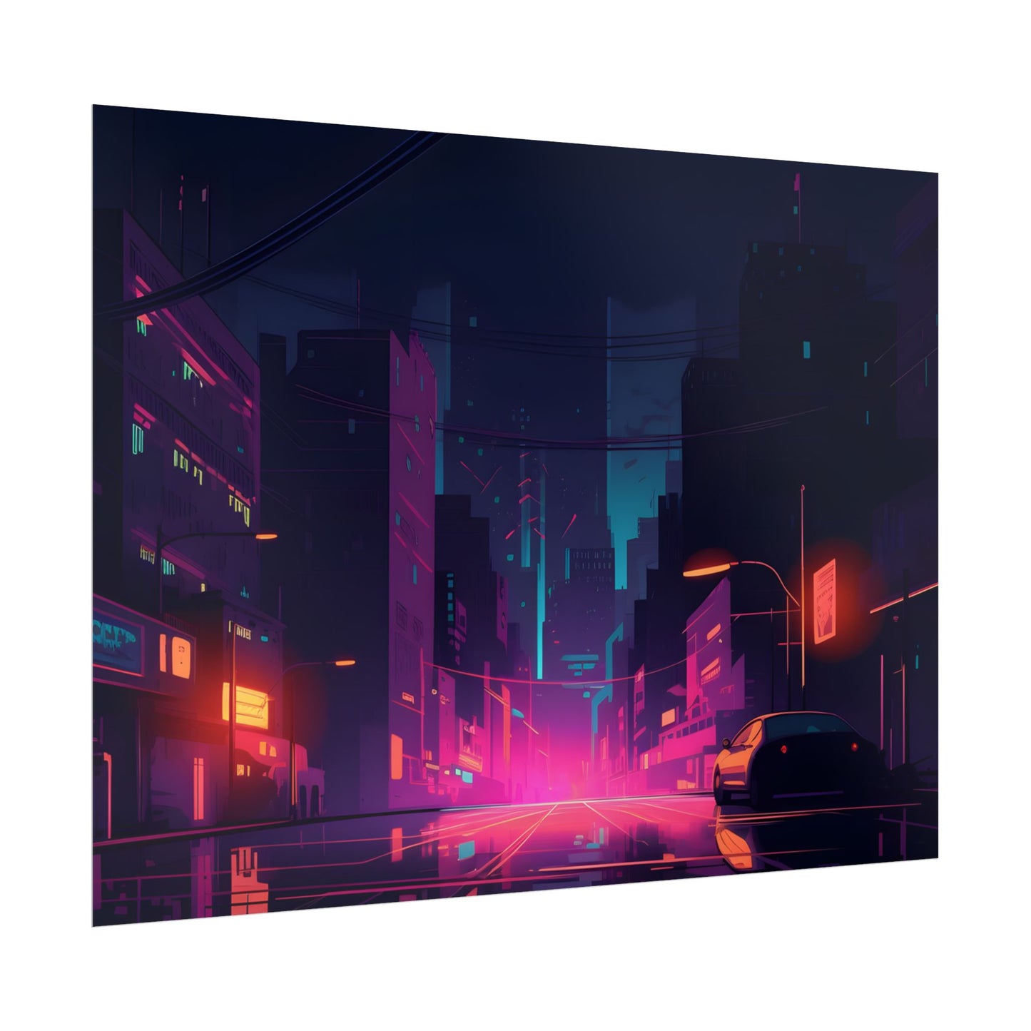 Cyberpunk Night: Moody Cityscape with Unique Architecture - Poster