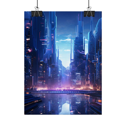 Dystopian Cyberpunk Cityscape: Glowing Neon Lights - Poster