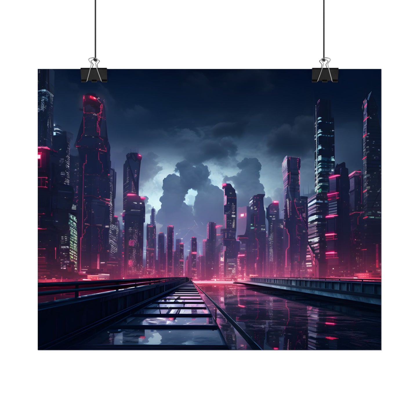 Cyberpunk City Night: Modern Digital Artwork - Poster