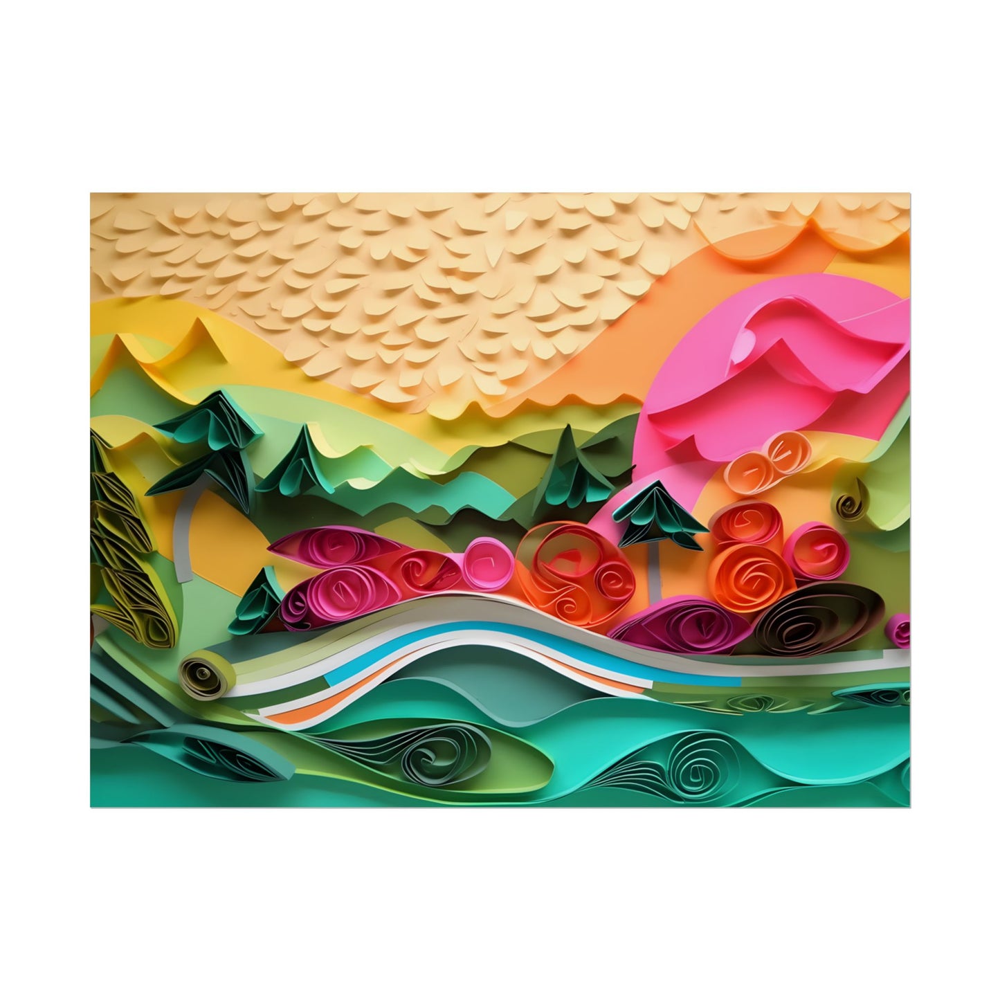 Magical Beach Landscape: Paper Quilling Art Piece - Poster