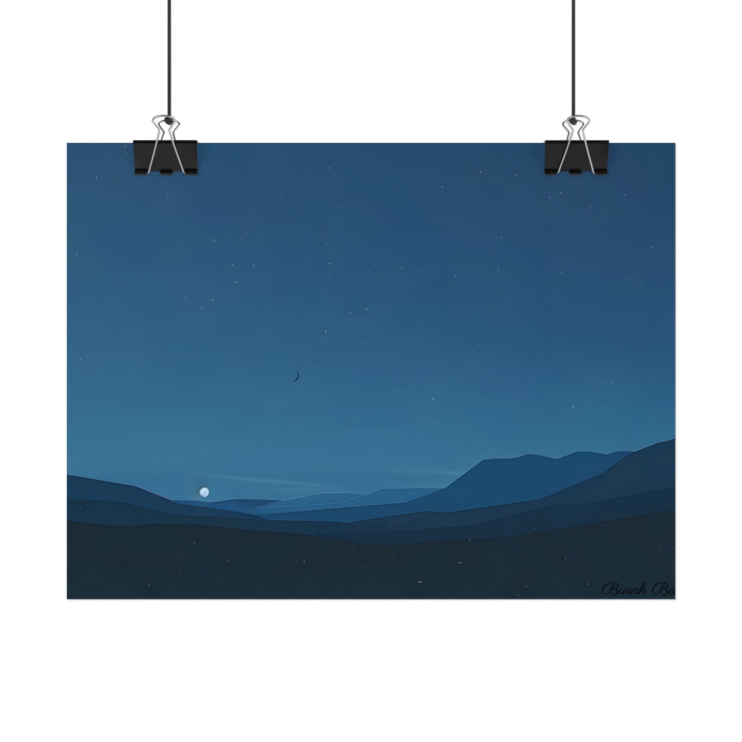 Minimalist Night Sky: Stars and Crescent Moon Art - Poster