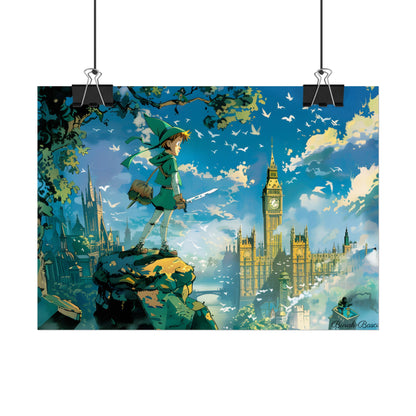 Whimsical Boy in Green: Colorful Illustration Artwork - Poster