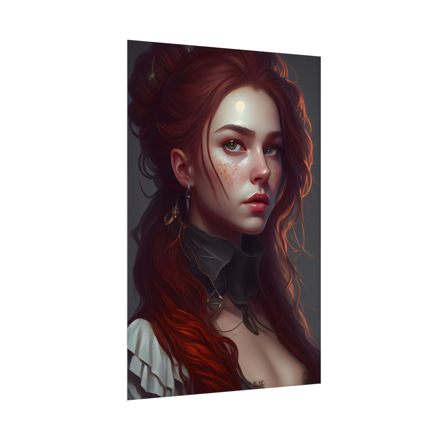 Formal Redhead Portrait: Nature-Themed Artwork in Green and Blue - Poster