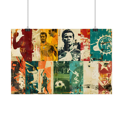 Vintage Soccer Posters: Retro Sports Art Collage - Poster