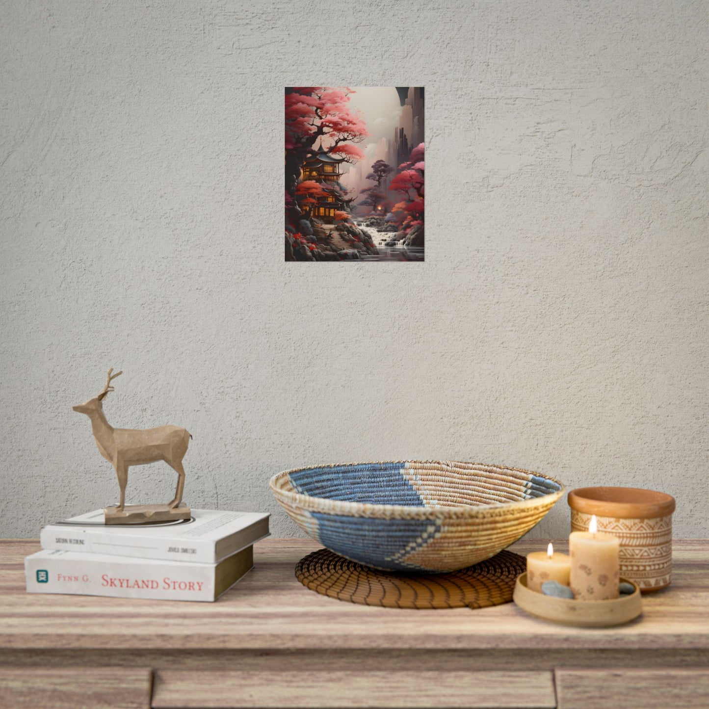 Landscape Masterpiece in Ash Magenta and Moss Green: Serene Nature Artwork - Poster