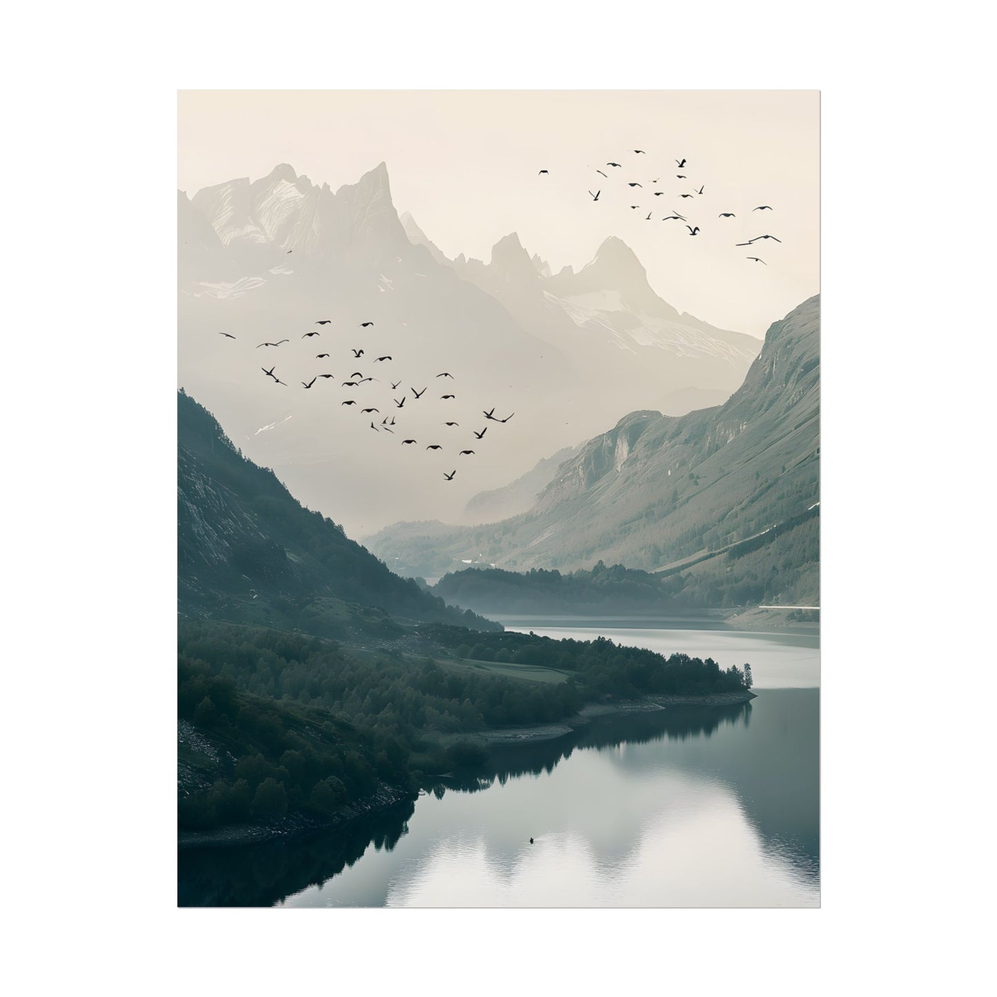 Serene Mountain Lake: A Peaceful Nature Artwork - Poster