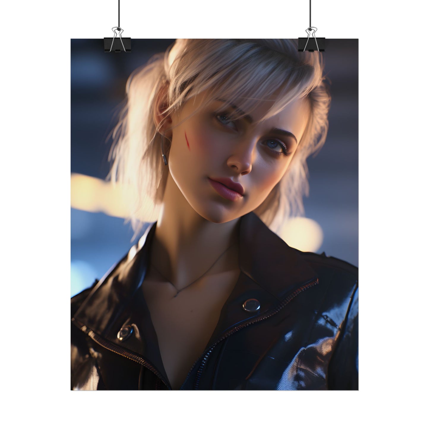 Cyberpunk Teenage Girl: Blonde Digital Art - Poster