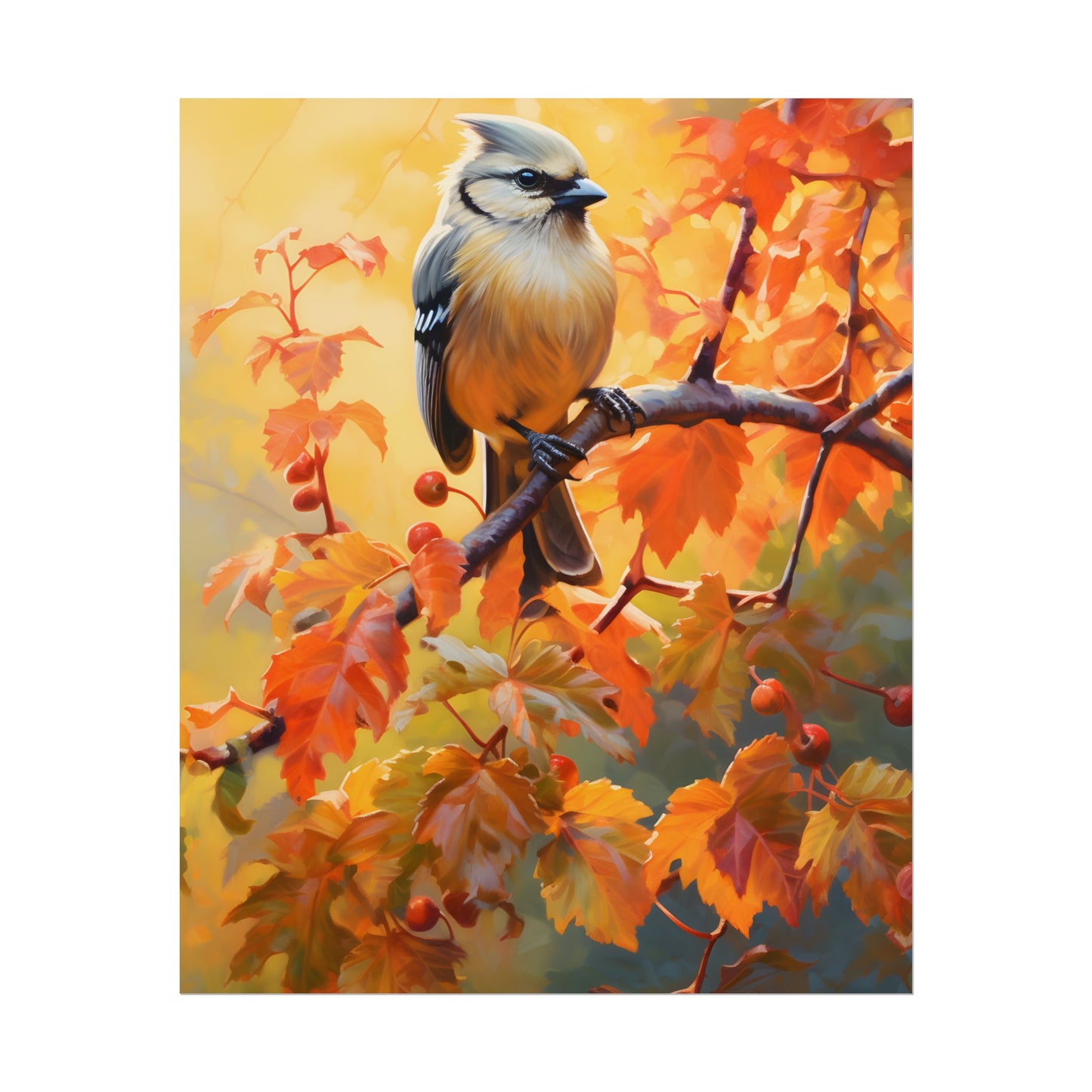 Vibrant Oak Branch: Oil Painting of Nature's Serenity - Poster