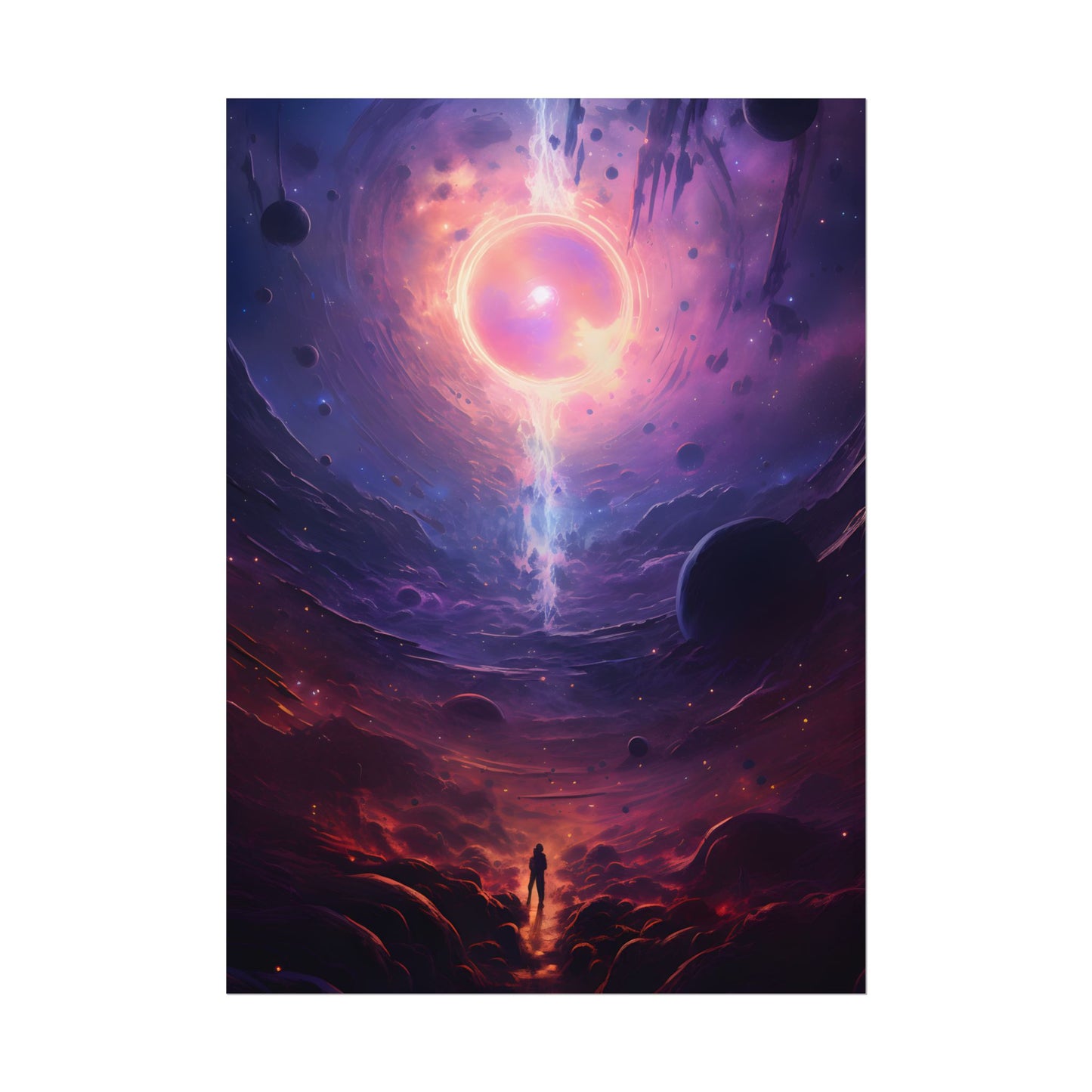 Black Hole Cosmic Odyssey: Dark Planet in Space Art - Poster