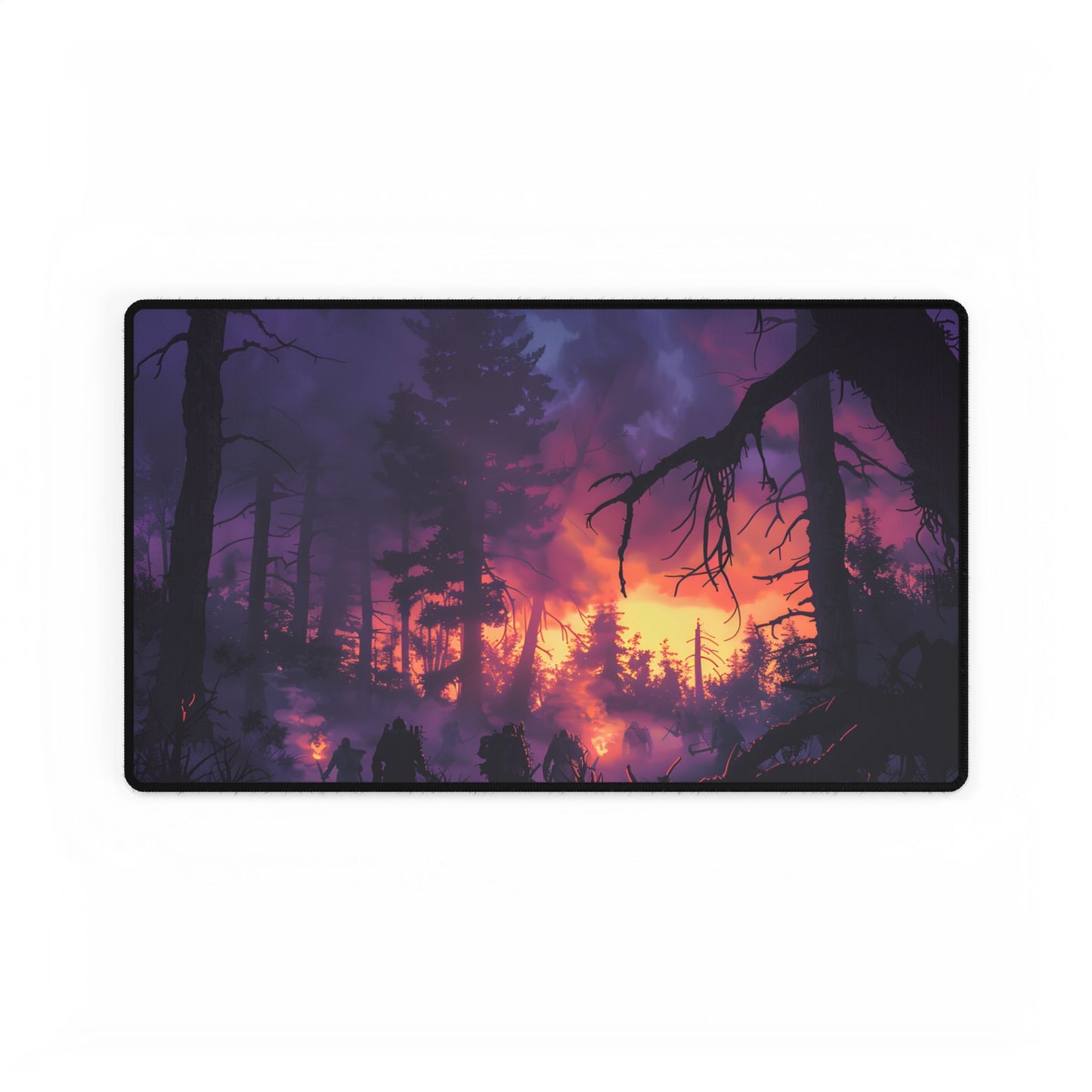 Misty Forest Sunset: Serene Hike Digital Art - Desk Mat