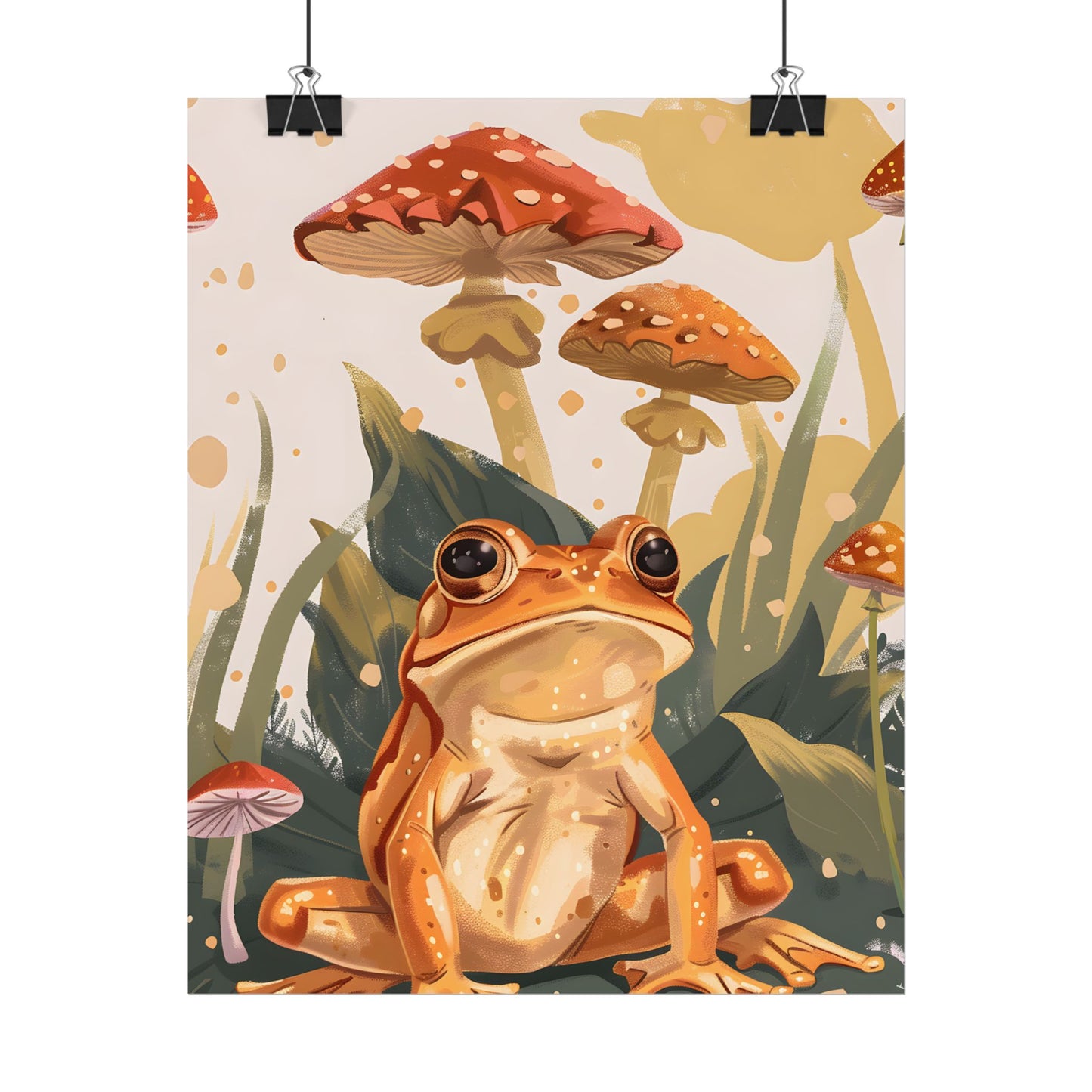 Retro Frog's Smile: Colorful Mushroom Illustration - Poster