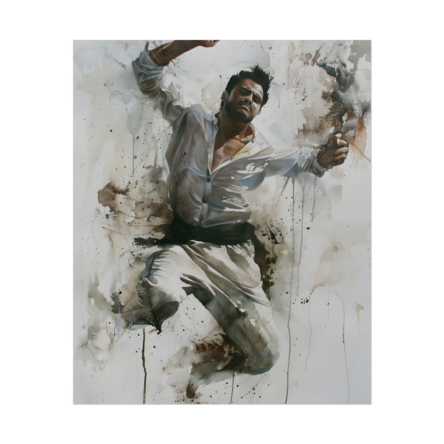 Watercolor Artwork: Man Dancing in Dynamic Movement - Poster
