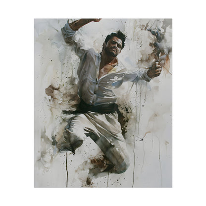 Watercolor Artwork: Man Dancing in Dynamic Movement - Poster