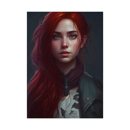 Stunning Redheaded Female Portrait: Elegant Dress Artwork - Poster