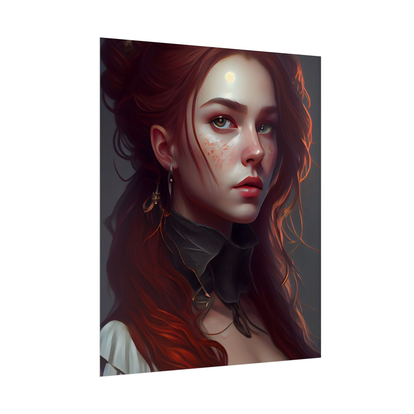 Formal Redhead Portrait: Nature-Themed Artwork in Green and Blue - Poster