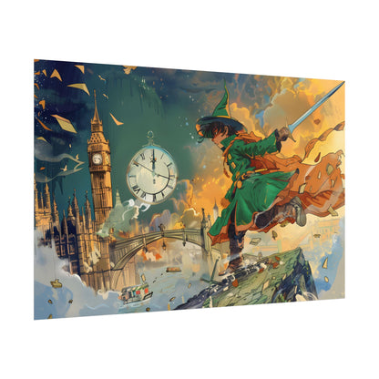 Whimsical Green Tunic Boy: Mischievous Illustration - Poster