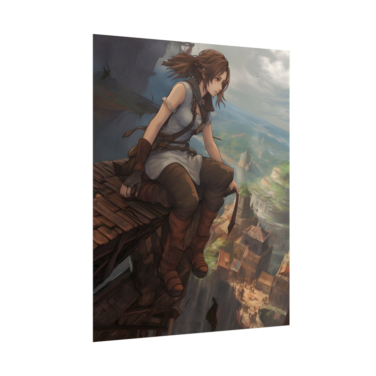 Dramatic Anime Birds Eye View: Dynamic Digital Art - Poster