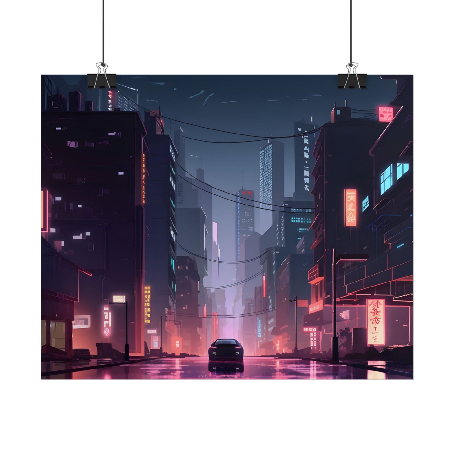 Cyberpunk Night: Melancholic Urban Landscape Artwork - Poster