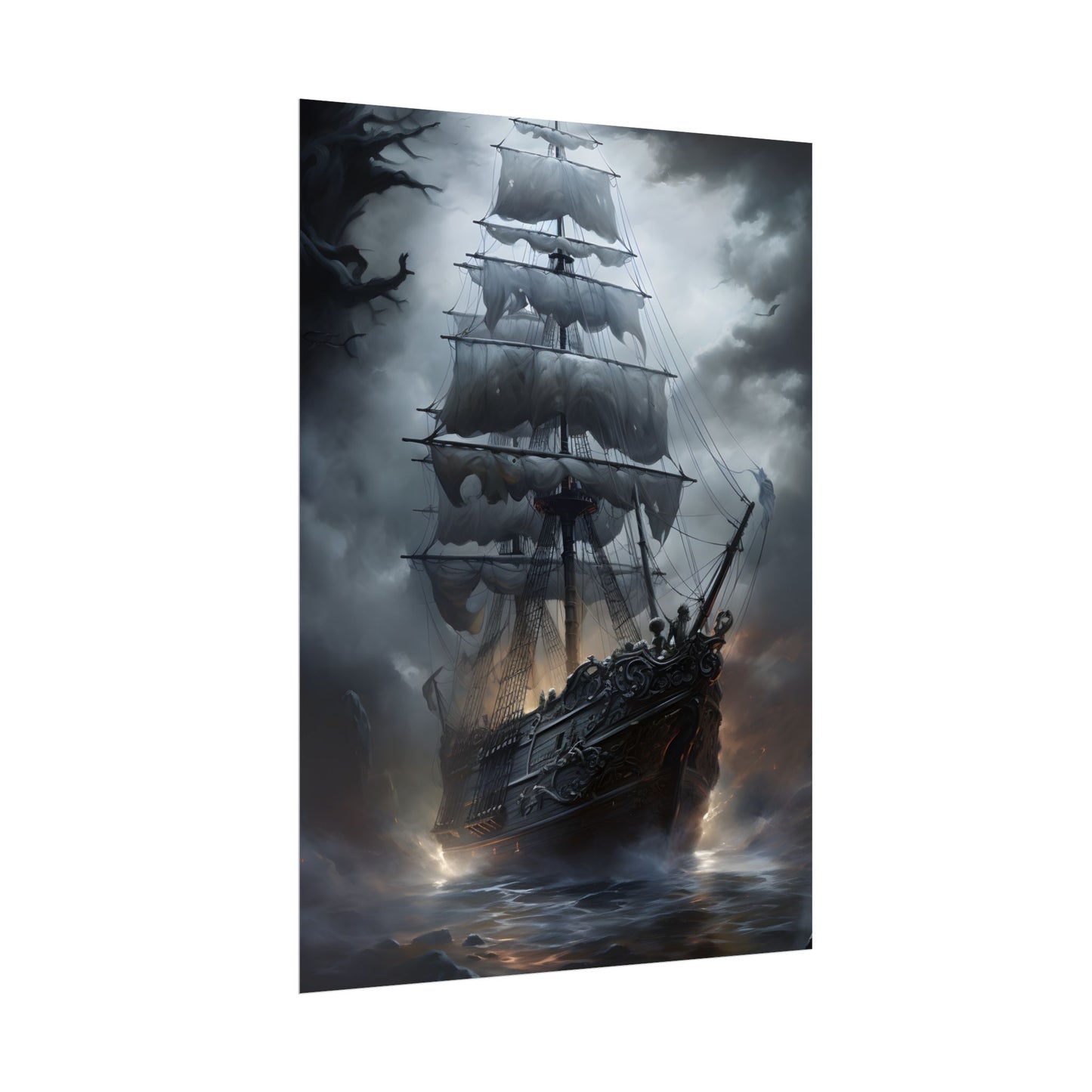 Ghostly Pirate Sails: Abandoned Ship at Sea - Poster