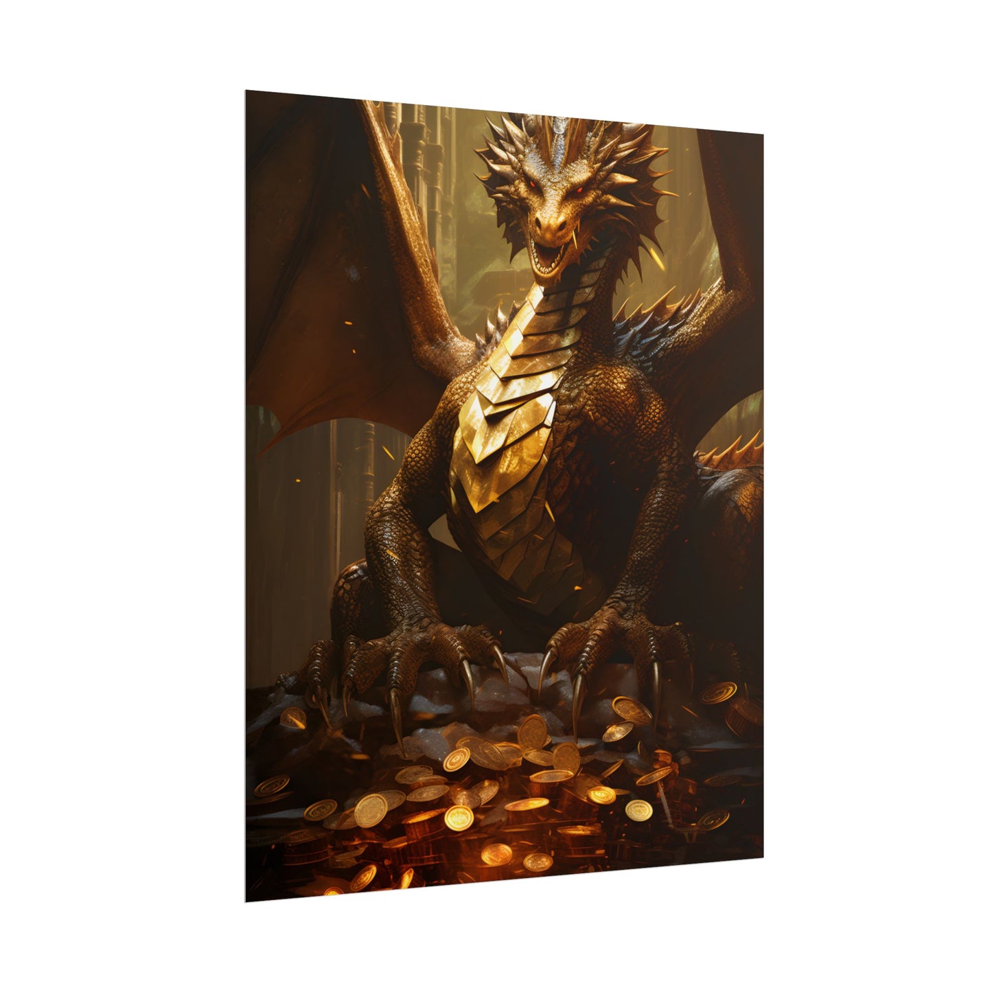 Majestic Dragon Guardian: Fantasy Artwork in a Magical Lair - Poster