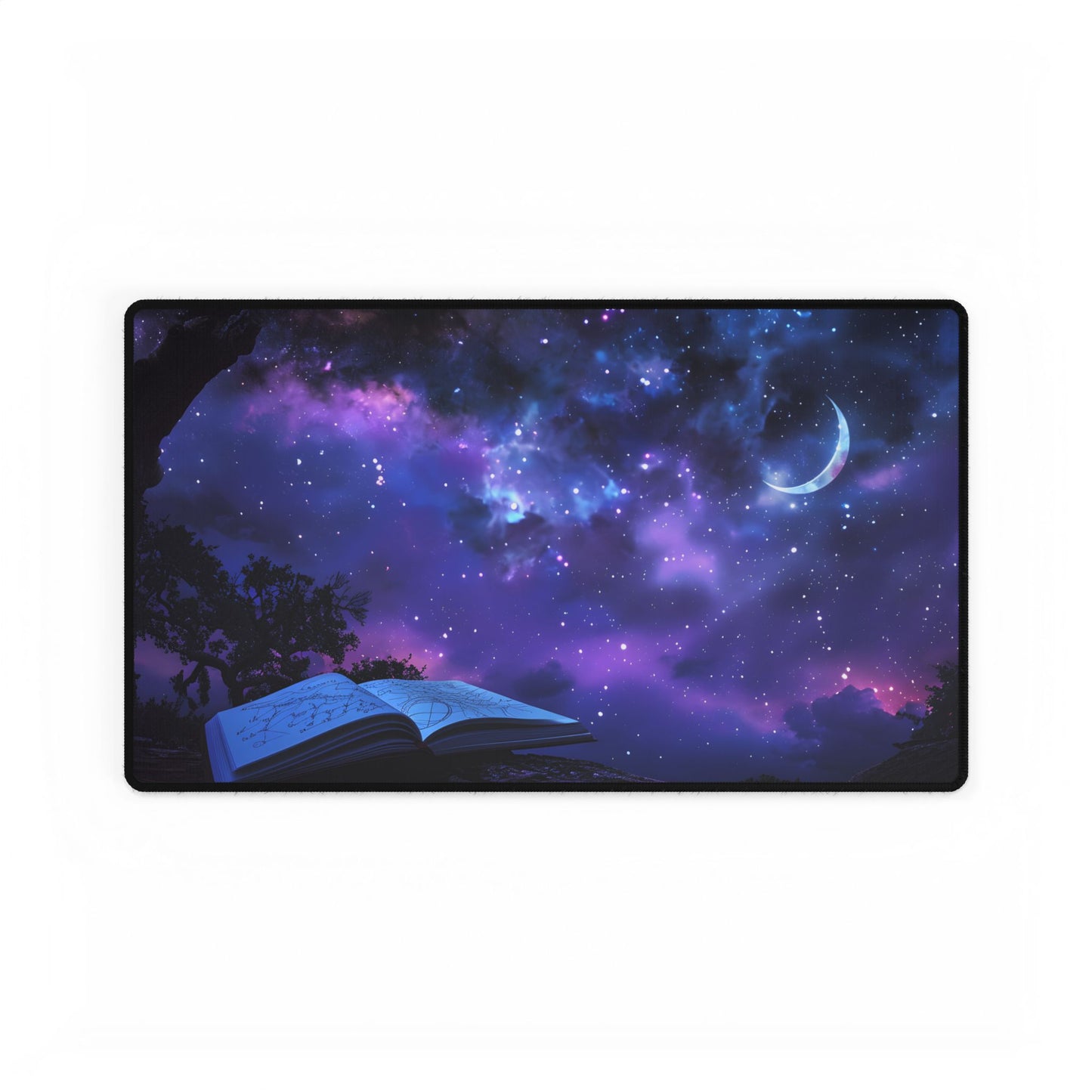 Mystical Night Sky: Stars and Crescent Moon - Desk Mat