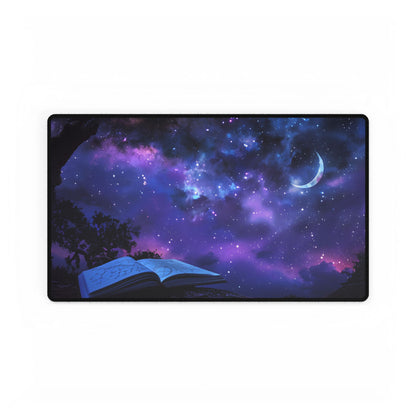 Mystical Night Sky: Stars and Crescent Moon - Desk Mat