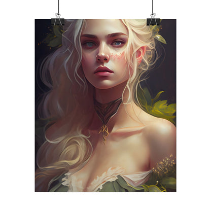 Detailed Blonde Female Portrait: Red Top Artwork - Poster