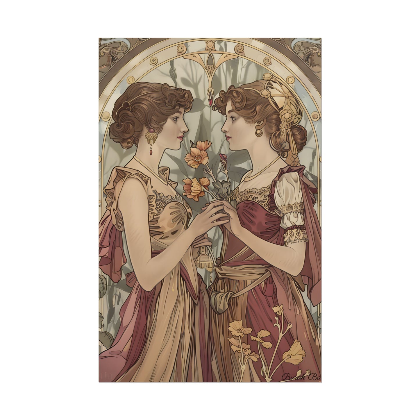 Middle Eastern Floral Beauty: Traditional Attire Digital Art - Poster