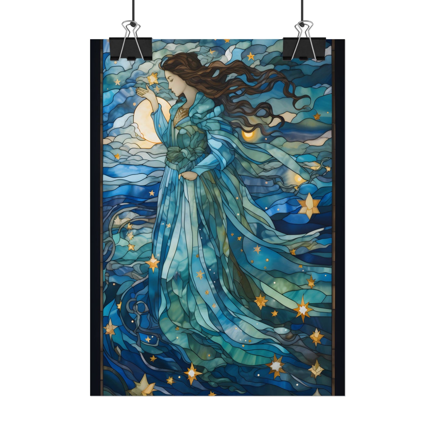 Medieval Stained Glass Art: A Colorful Church Window Piece - Poster