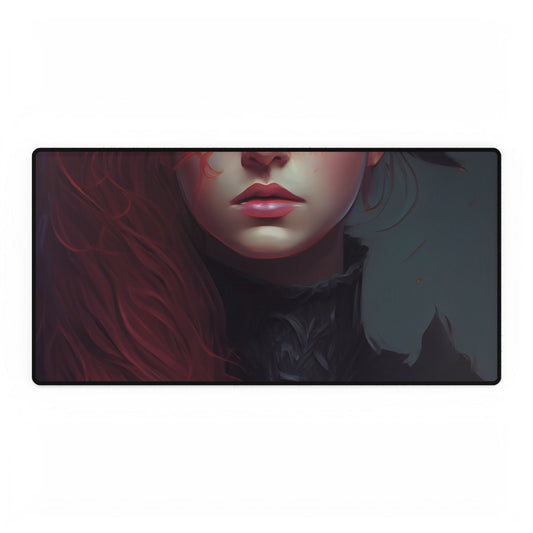 Vibrant Female Portrait: Red Hair Beauty in Neutral Dress - Desk Mat