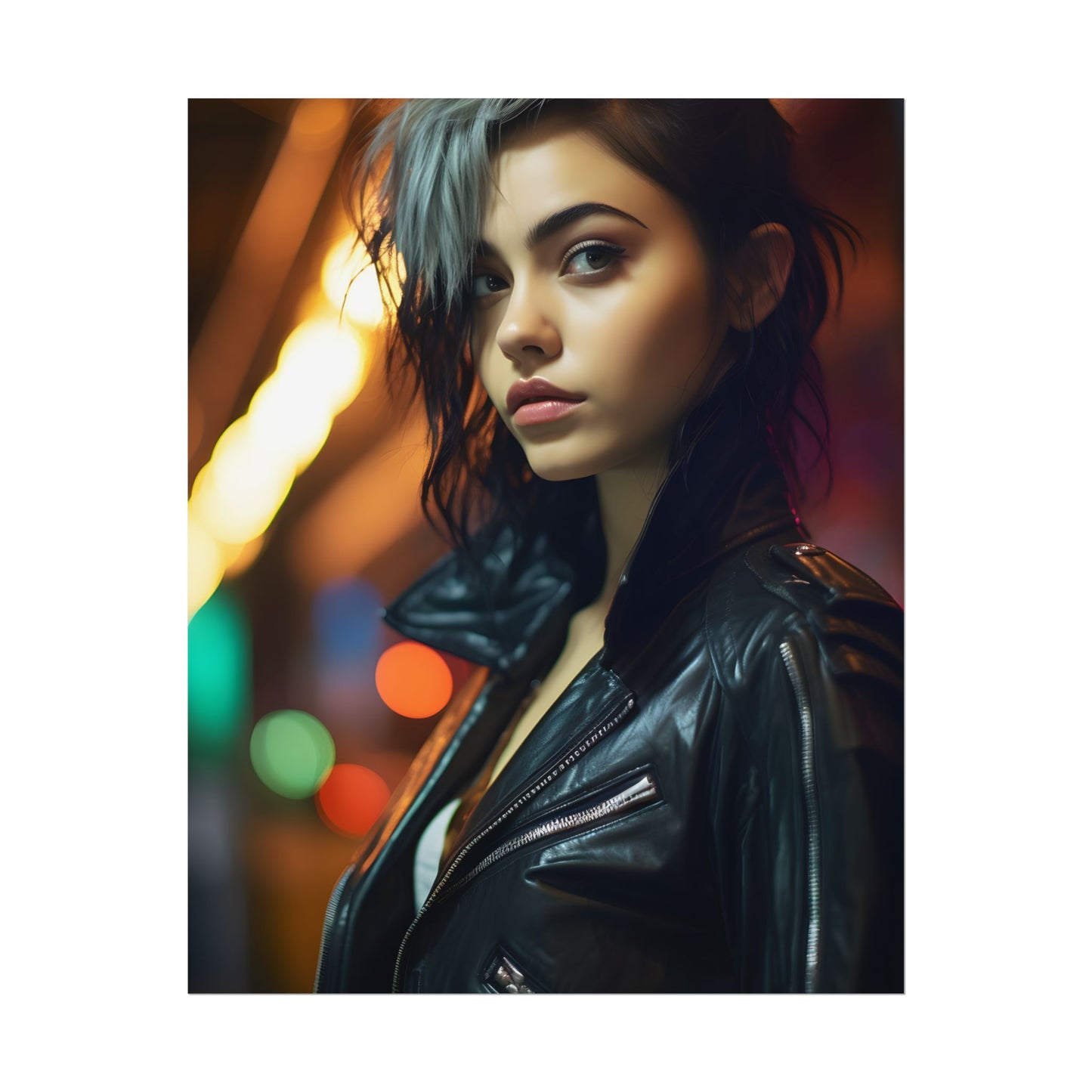 Vibrant Digital Art Print: Teenage Cyberpunk Close-Up - Poster