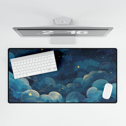 Whimsical Dreamy Night Sky: Small Town Illuminated by Pastel Stars - Desk Mat