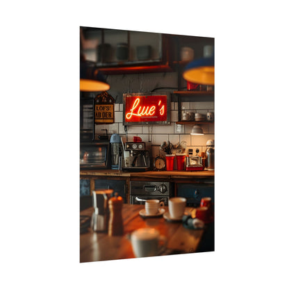 Cozy Retro Kitchen Artwork: Lukes Diner Sign Digital Art - Poster