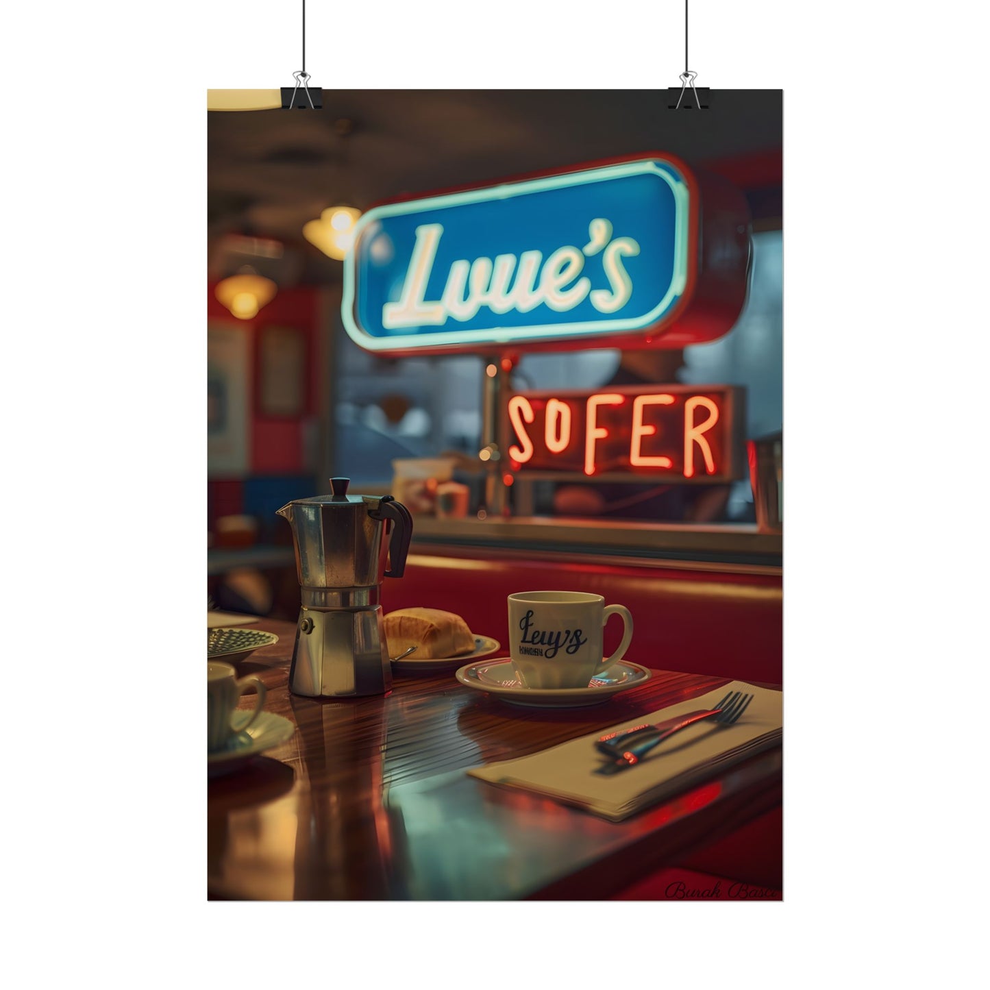 Retro Kitchen Diner Scene: Cozy Coffee Moment - Poster